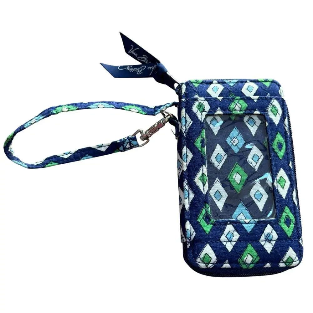Vera Bradley quilted cotton wristlet wallet navy blue green small zip around - Picture 6 of 8